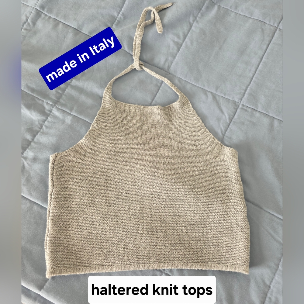 Made In Italy Gray Knit Halter Crop Tank Top For Girls